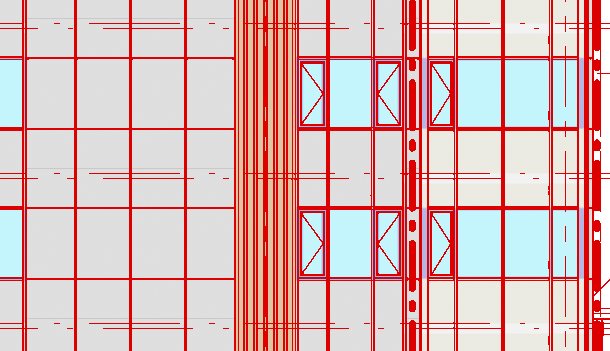 East elevation of the model with sheet p17 overlaid, floors 9–10