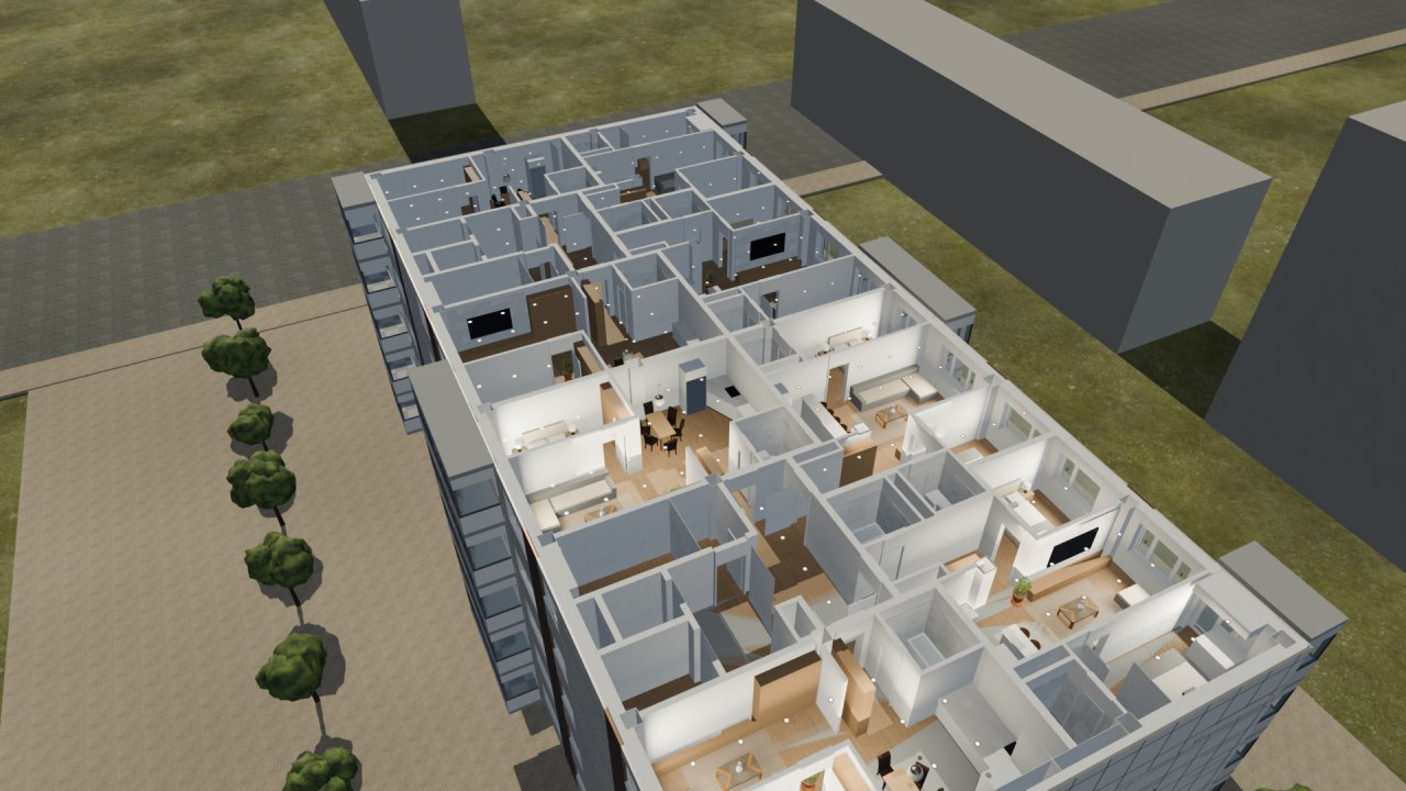 Dollhouse cutaway of the typical floor