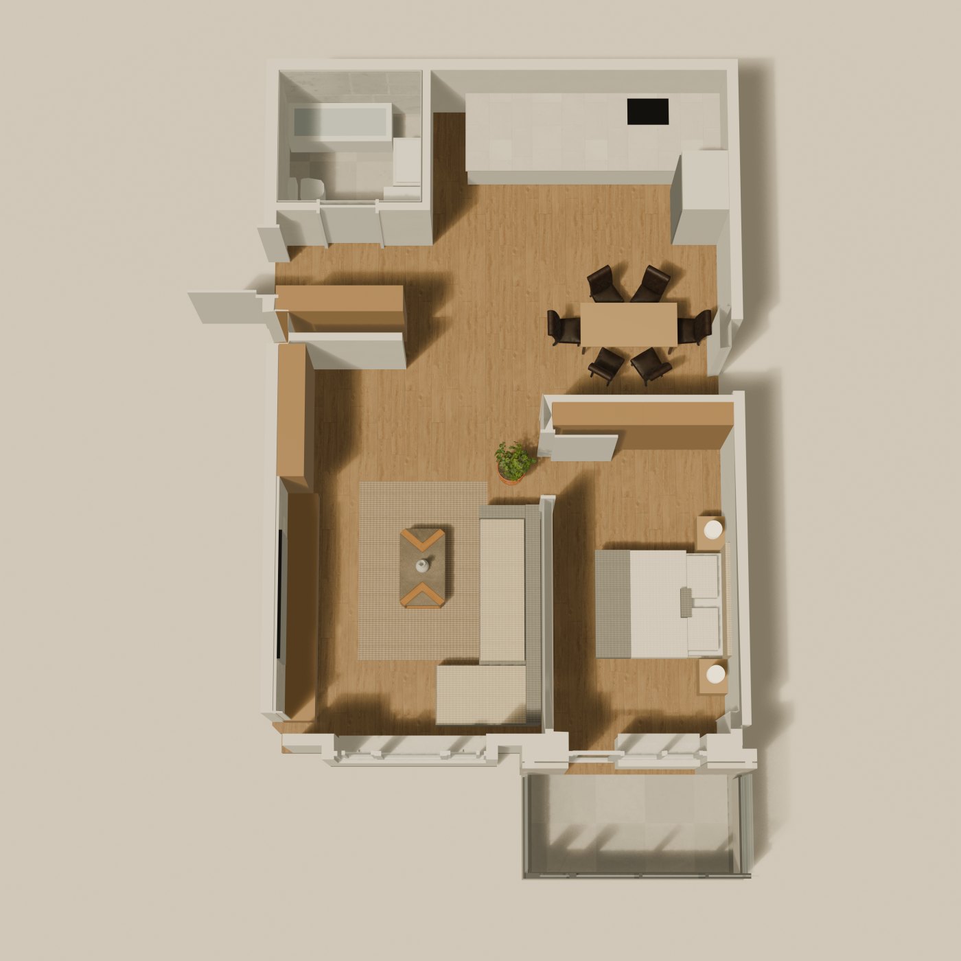 Type H: top-down 3D plan, furnished